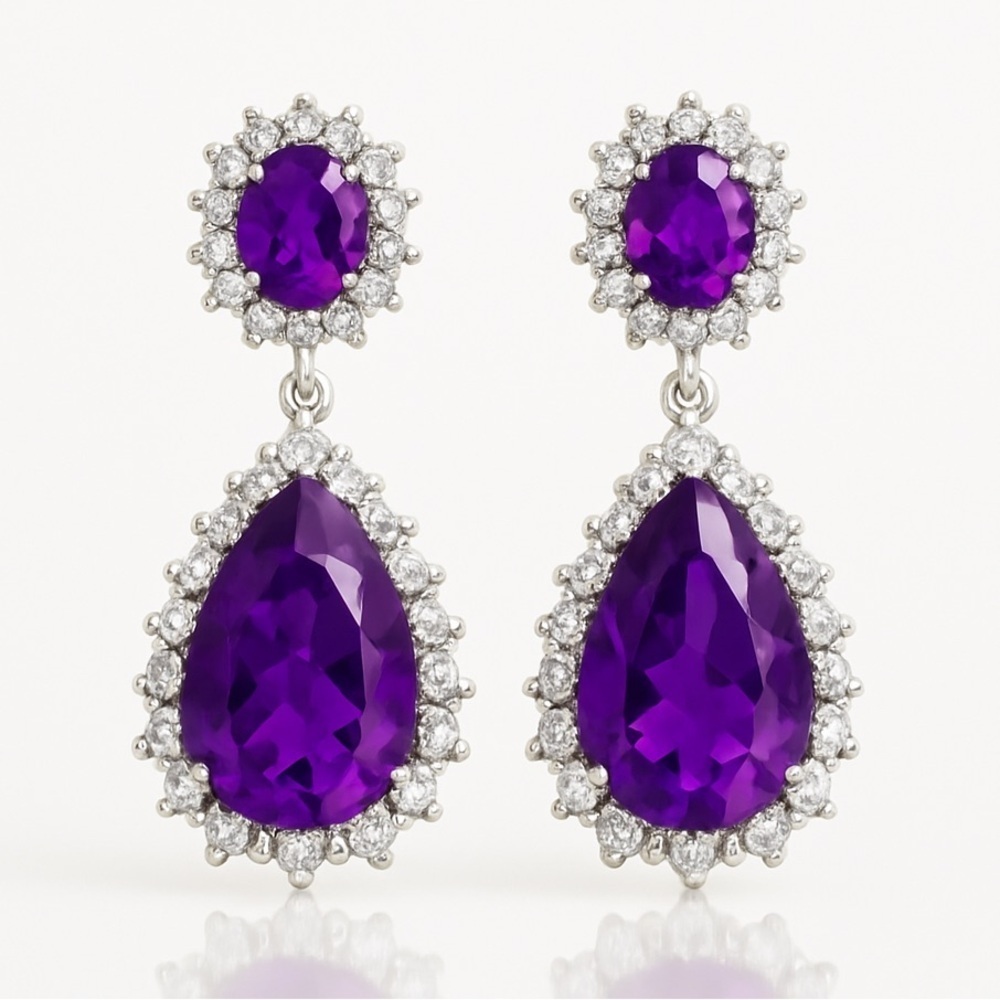 ⚜️ Elegant Purple and Silver Drop Earrings